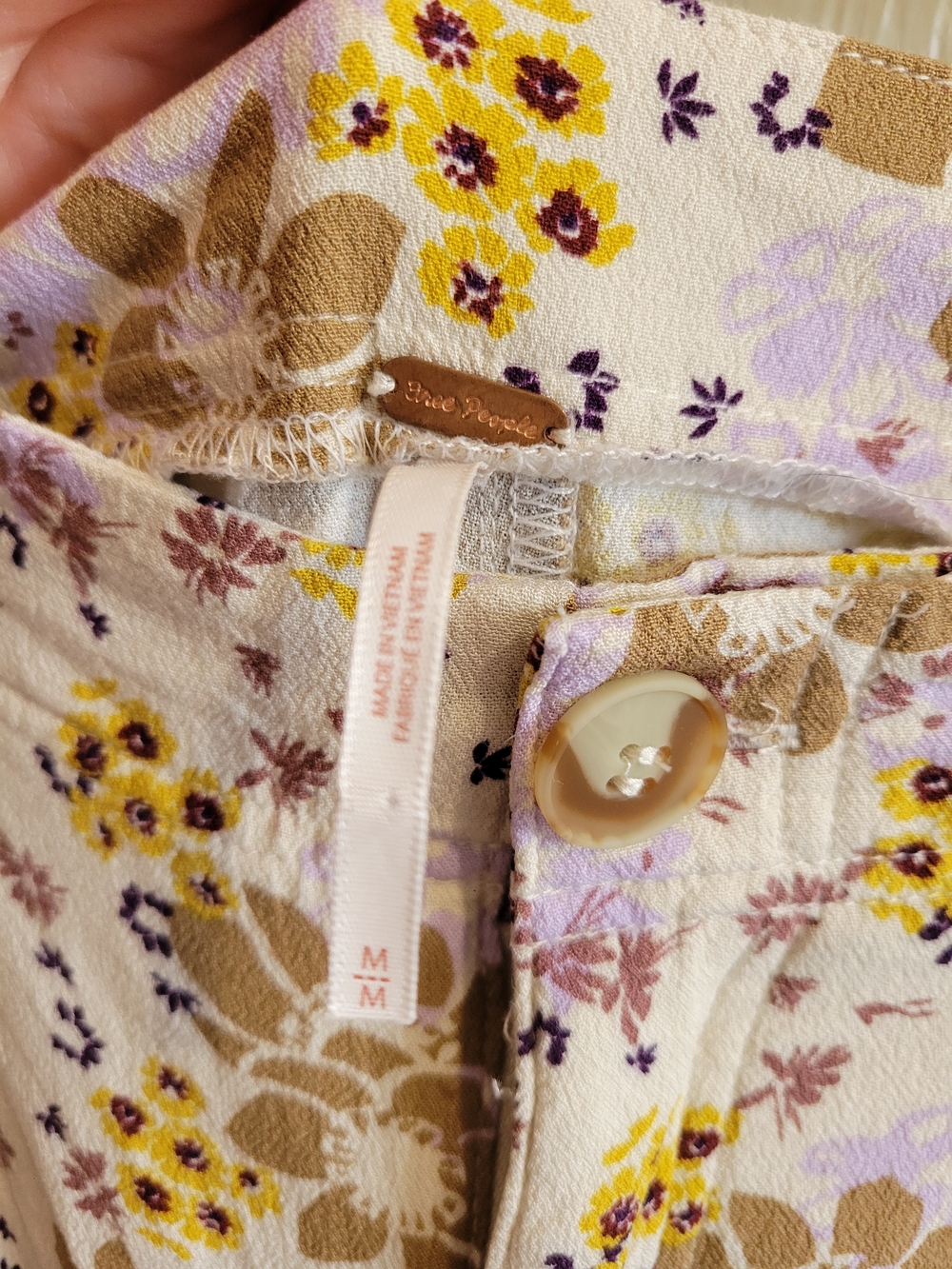 Free People Floral Wide-Leg Pants in White, Brown and Yellow - Picture 4 of 6